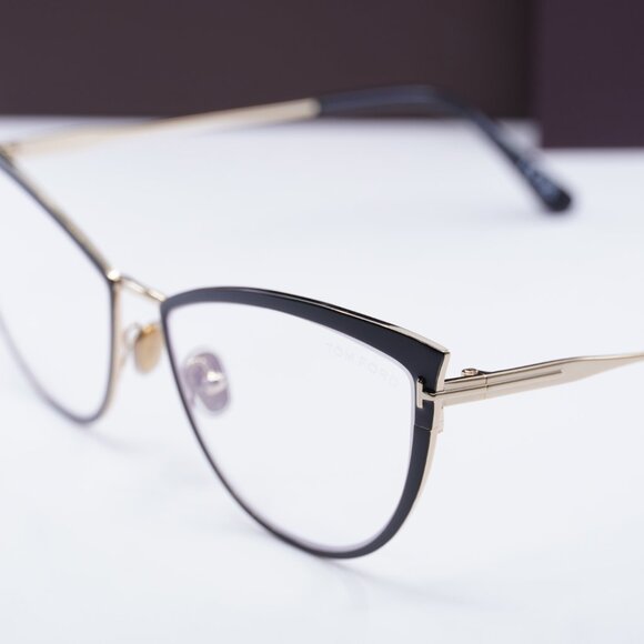Tom Ford FT5877-B 001 Cat Eye Eyeglasses 56mm - Black/Gold - Picture 8 of 10